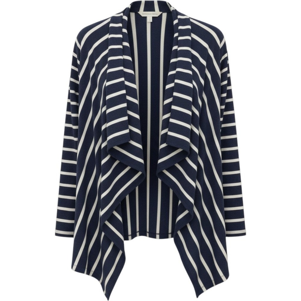 Vineyard Vines Striped Waterfall Cardigan S Navy White Open Front Coastal Cotton